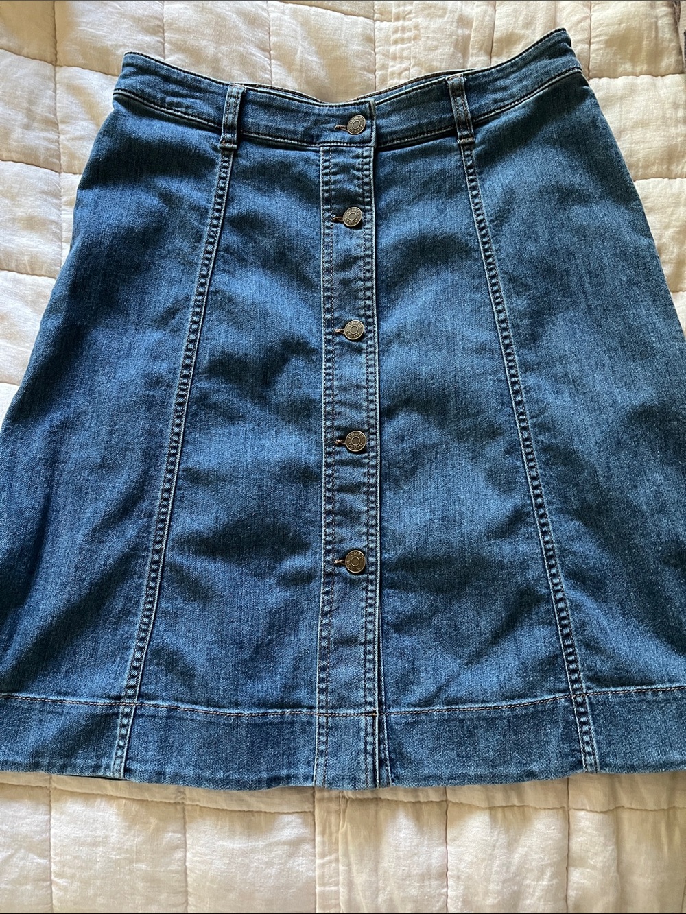 Chaps Dark Blue Denim Button-Front A-Line Skirt